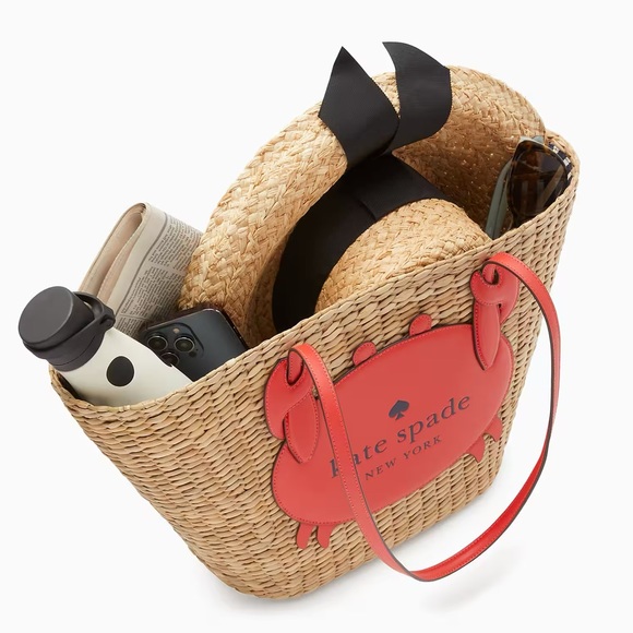 ♠️kate spade Pinch Me Crab Large Natural Straw Tote - Picture 7 of 14